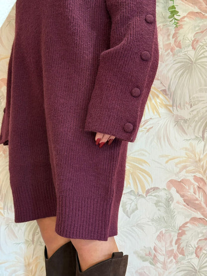 Abito in maglia over bottoni sulle maniche - BORDEAUX