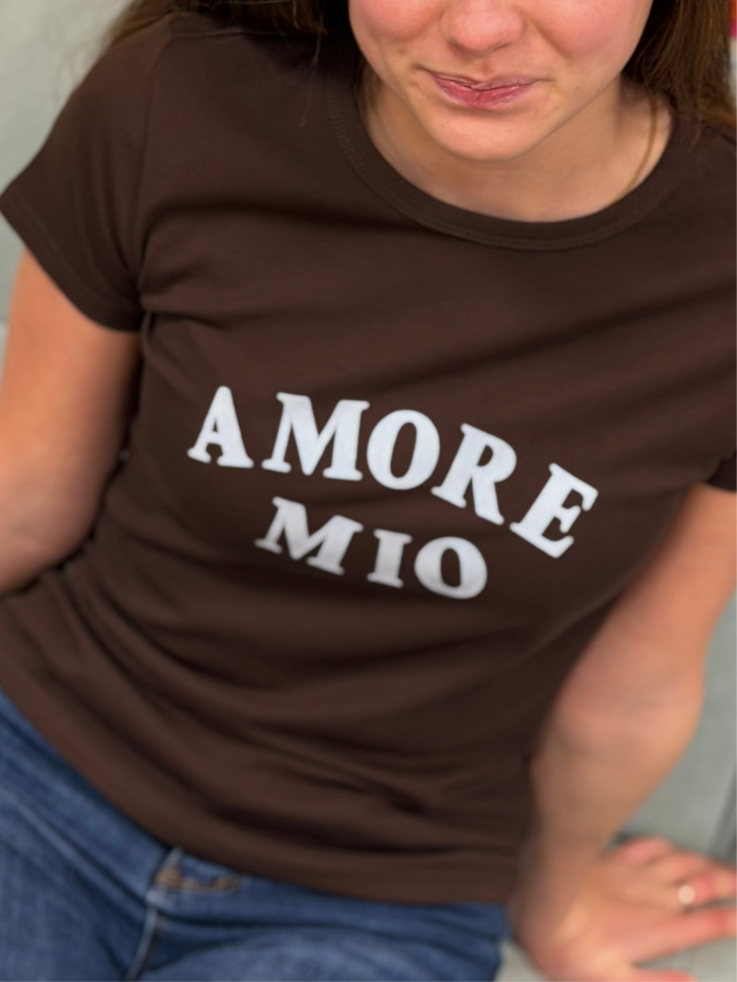 T-shirt stampa Amore Mio - MARRONE