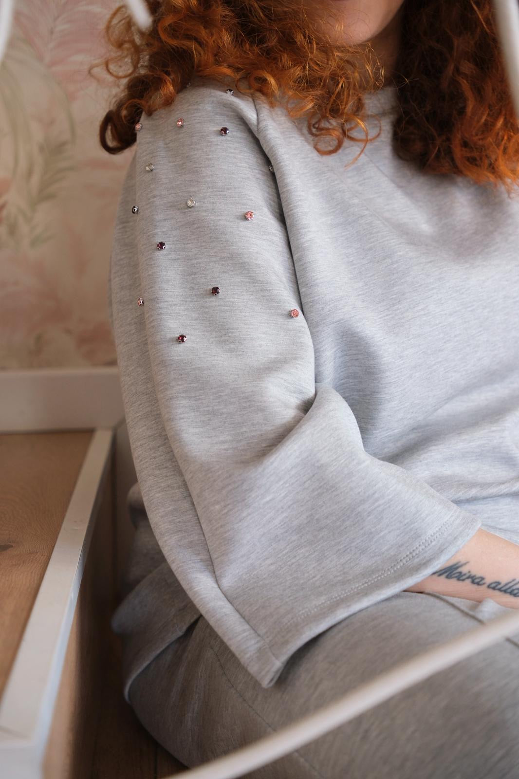 Maglia strass grigia - GRIGIO