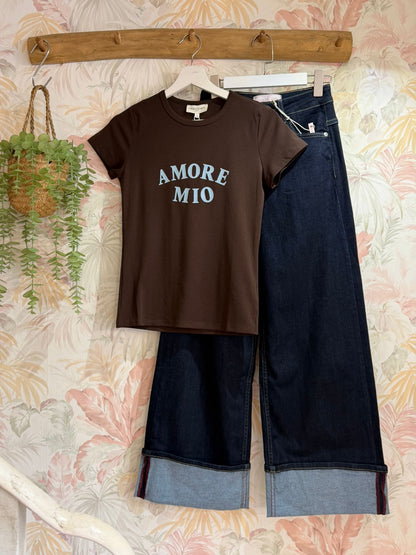 T-shirt stampa Amore Mio - MARRONE