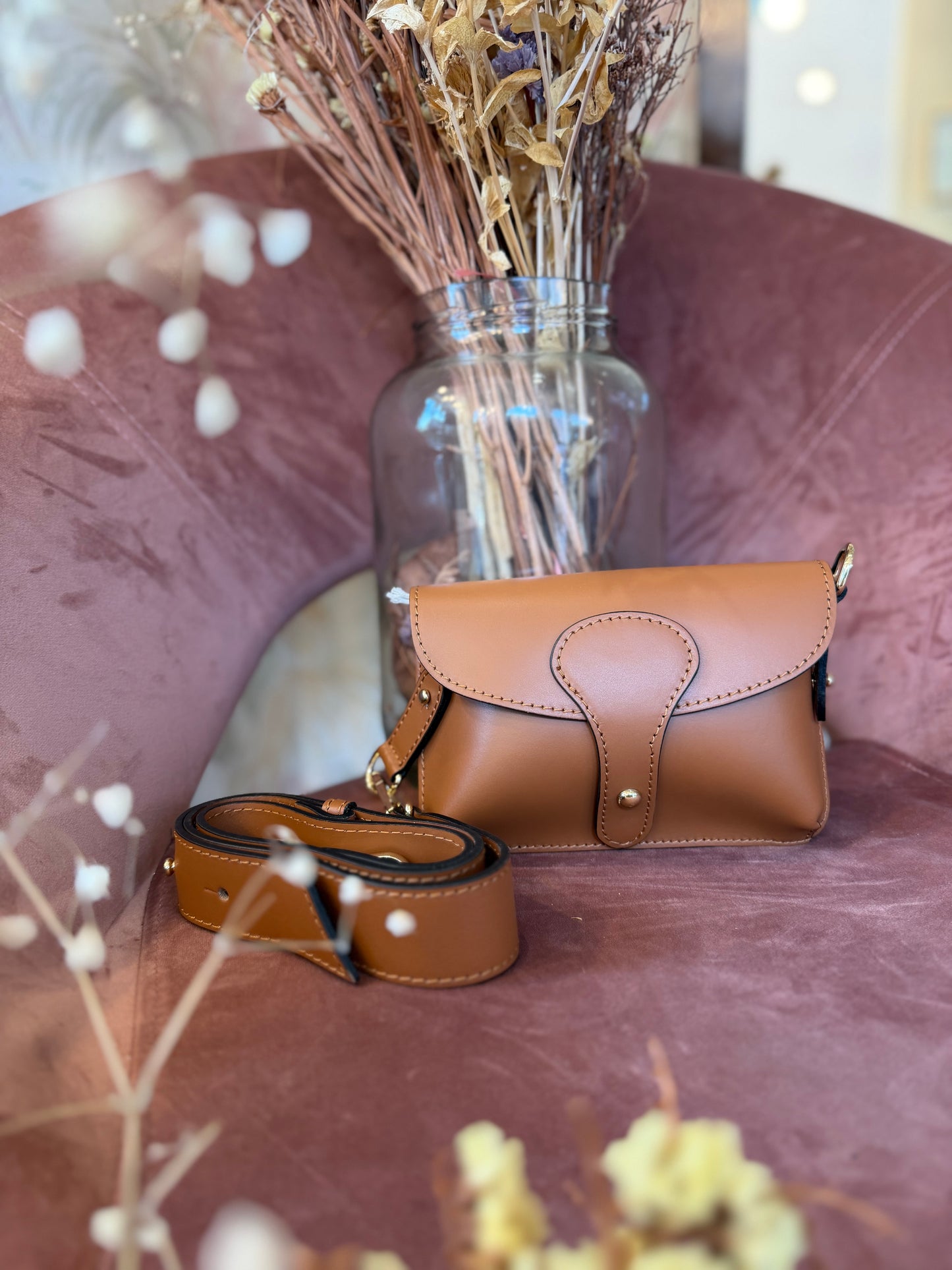 Borsa PHILOMENE a tracolla in pelle - COGNAC