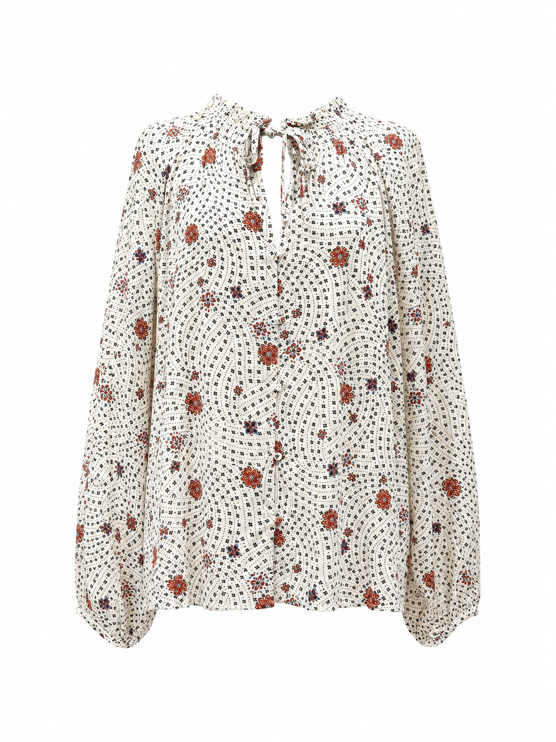 Blusa fantasia fiori geometrici - PANNA