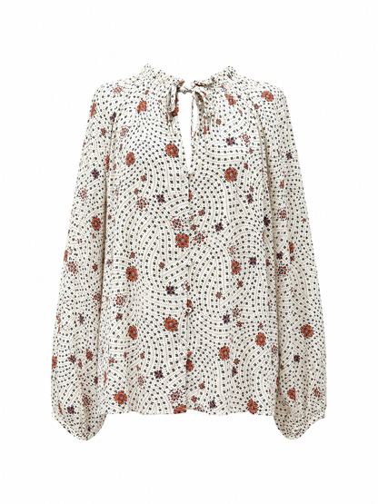 Blusa fantasia fiori geometrici - PANNA