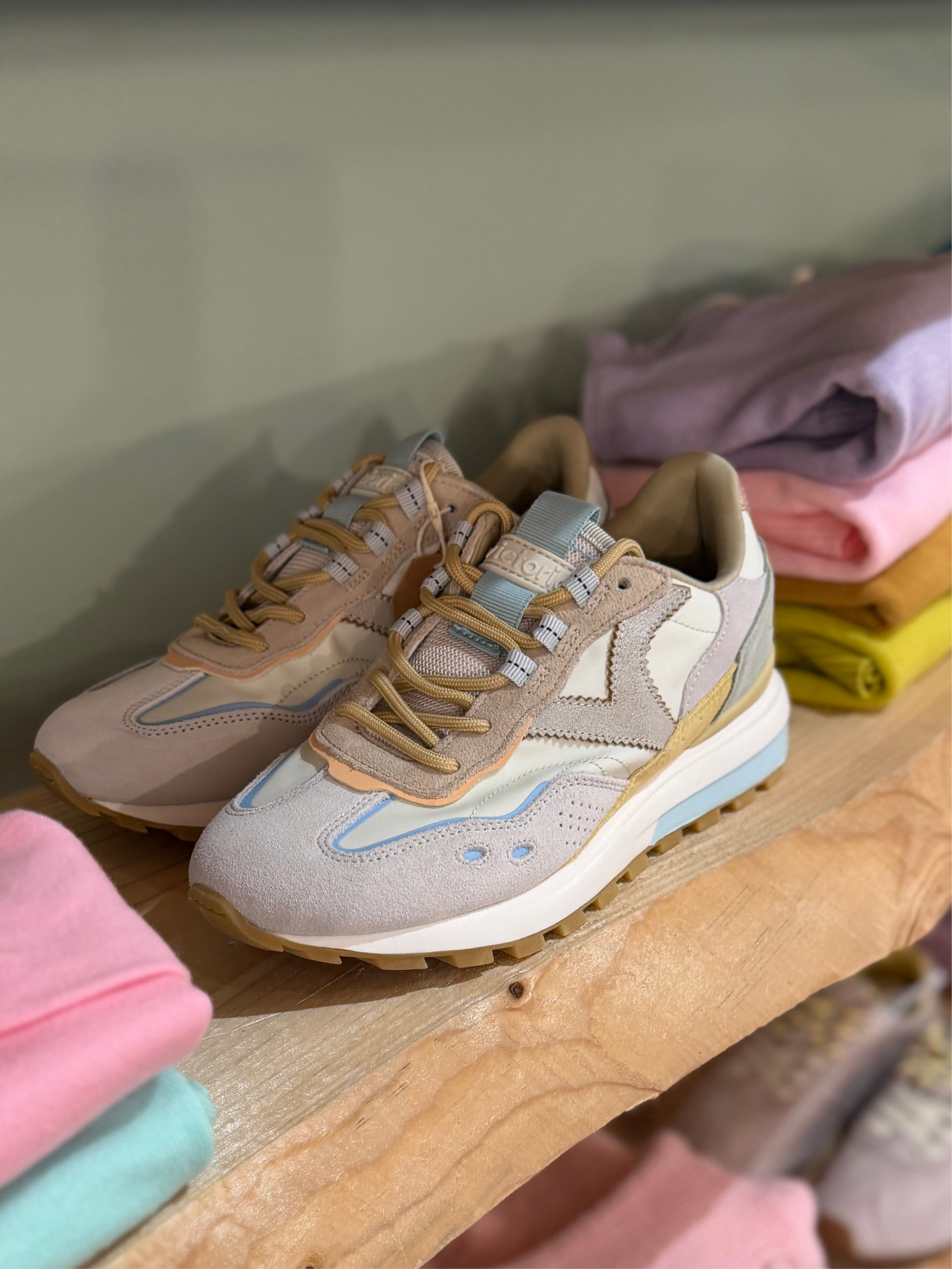 Sneakers tela e camoscio - BEIGE