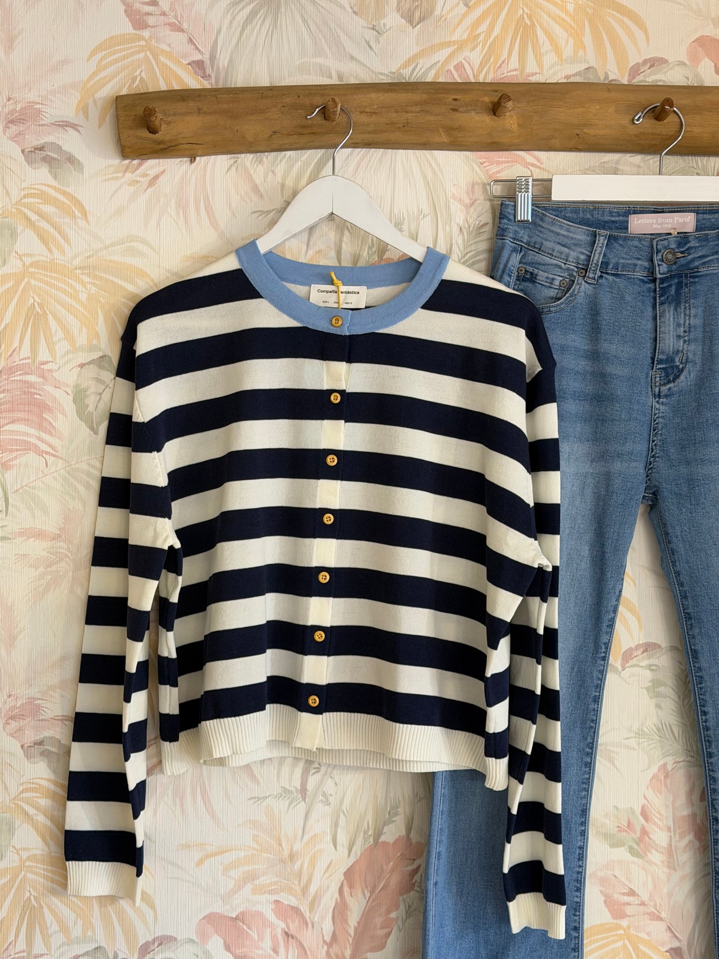 Cardigan bicolore fantasia a righe - BLUE