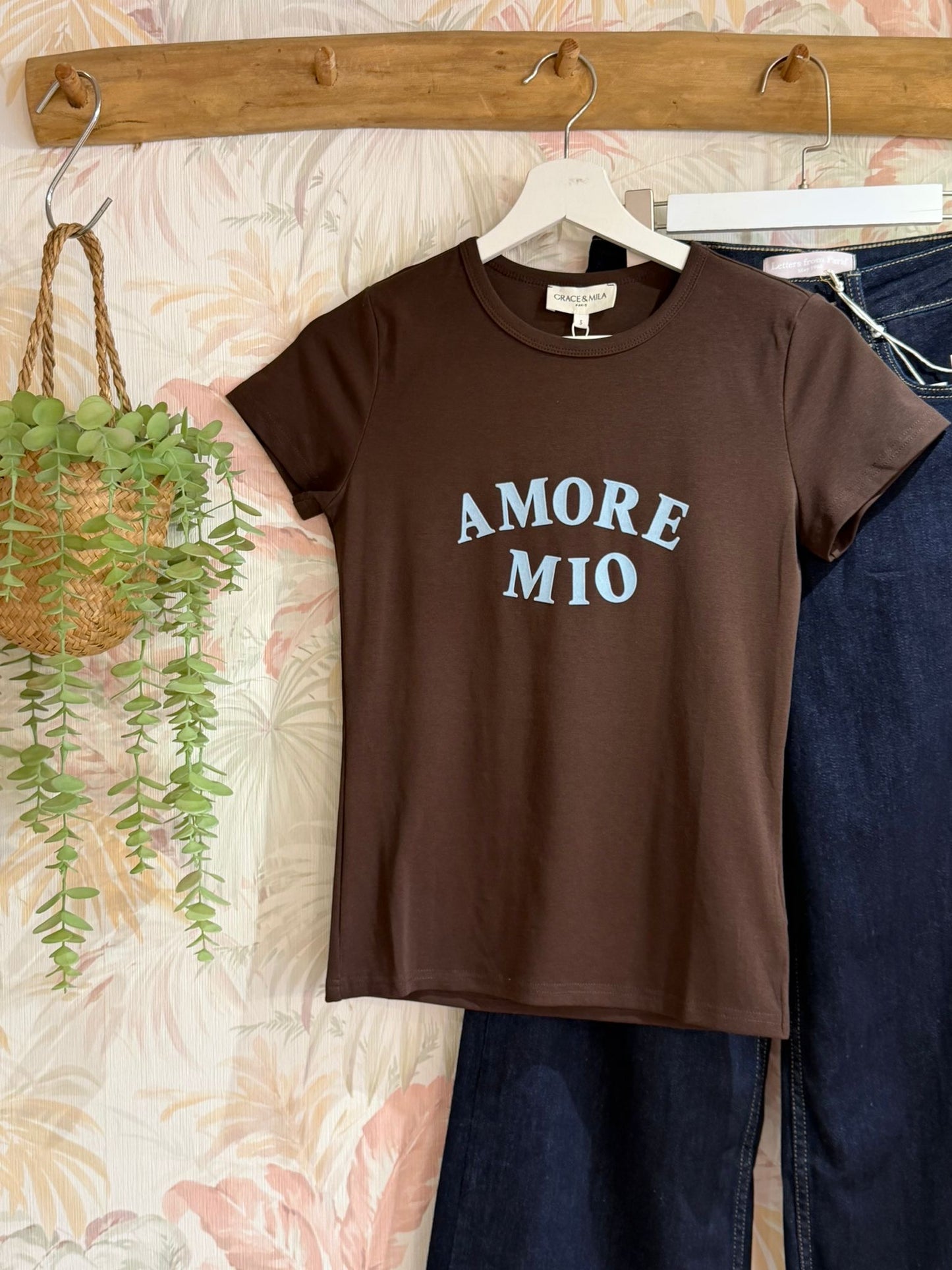 T-shirt stampa Amore Mio - MARRONE