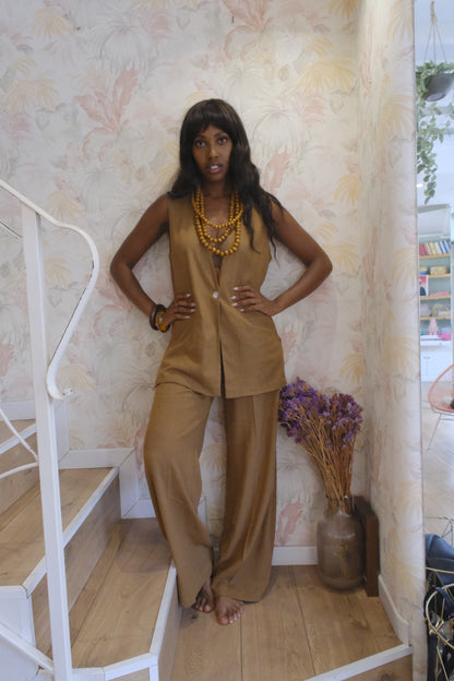 Pantalone con elastico - MARRONE