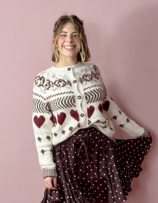 Cardigan fantasia cuori - BEIGE