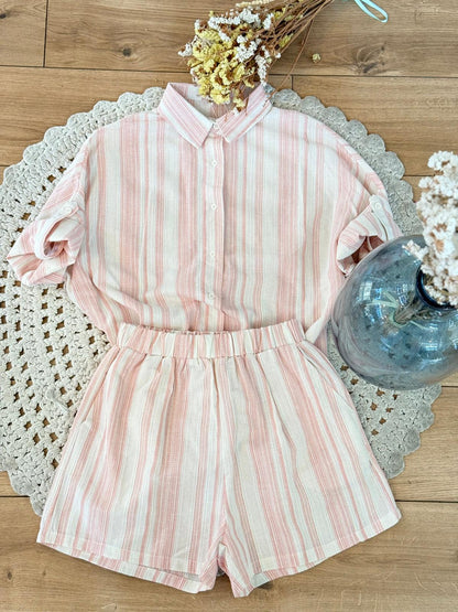 Completo Camicia Shorts a Righe - ORO ROSA