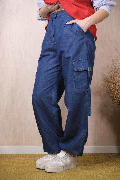 Pantaloni cargo LAKORE jeans - DENIM SCURO