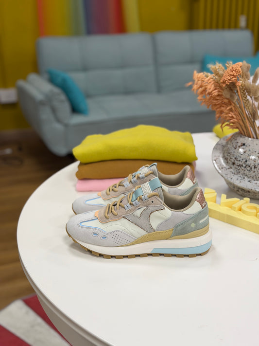 Sneakers tela e camoscio - BEIGE