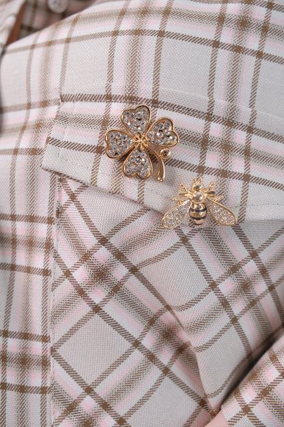 Camicia 015 quadri con spille - ROSA