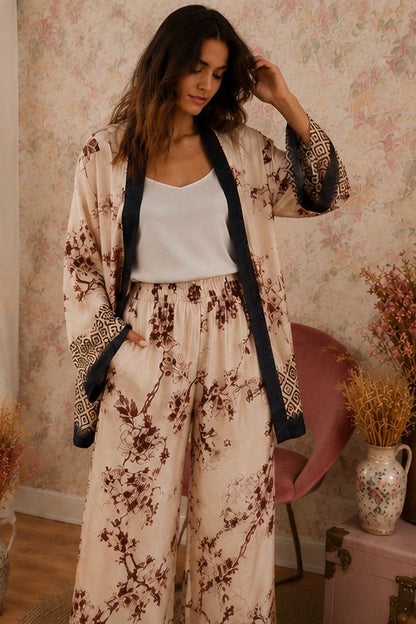 Kimono fantasia floreale - BEIGE