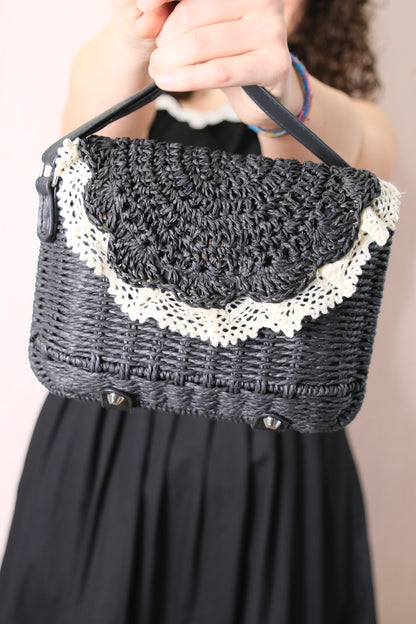 Borsa Rafia e Pizzo - NERO