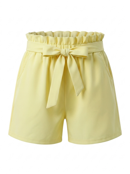Shorts tinta unita con fiocco - GIALLO