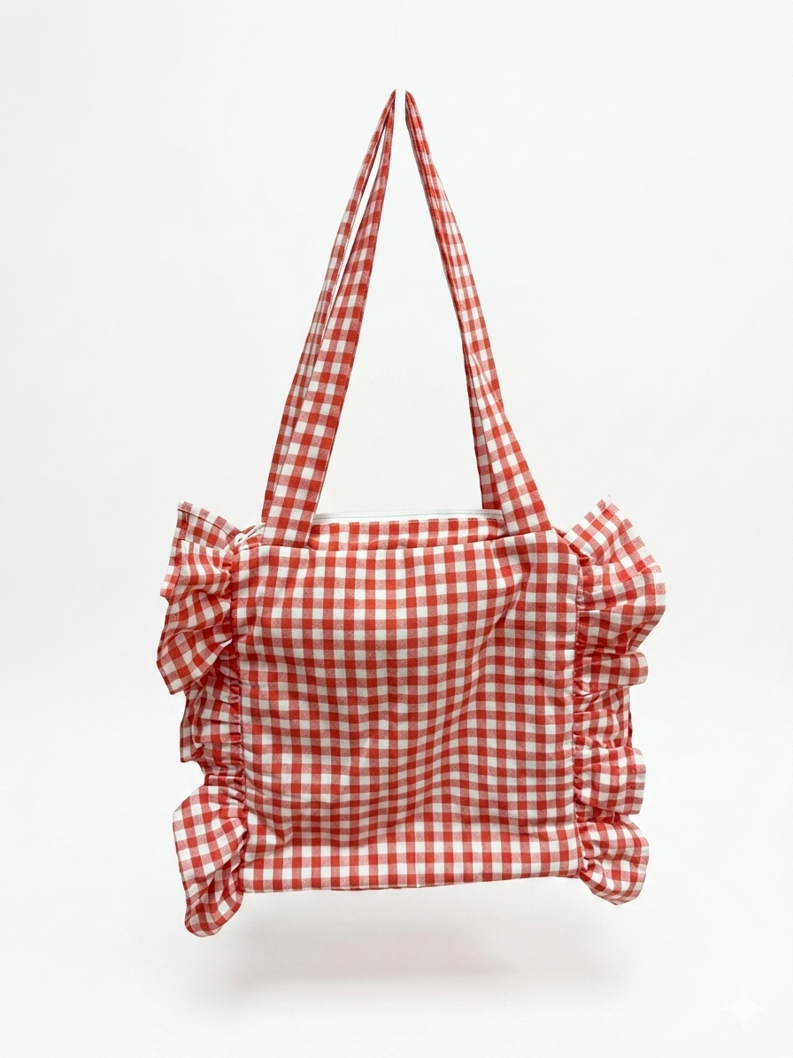 Borsa in tessuto a quadri - ROSSO