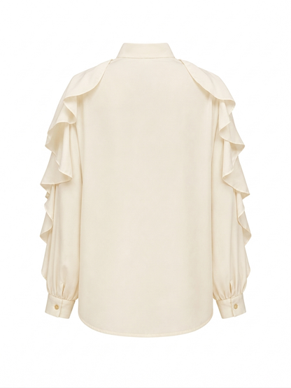 Camicia con voulant e fiocco - PANNA