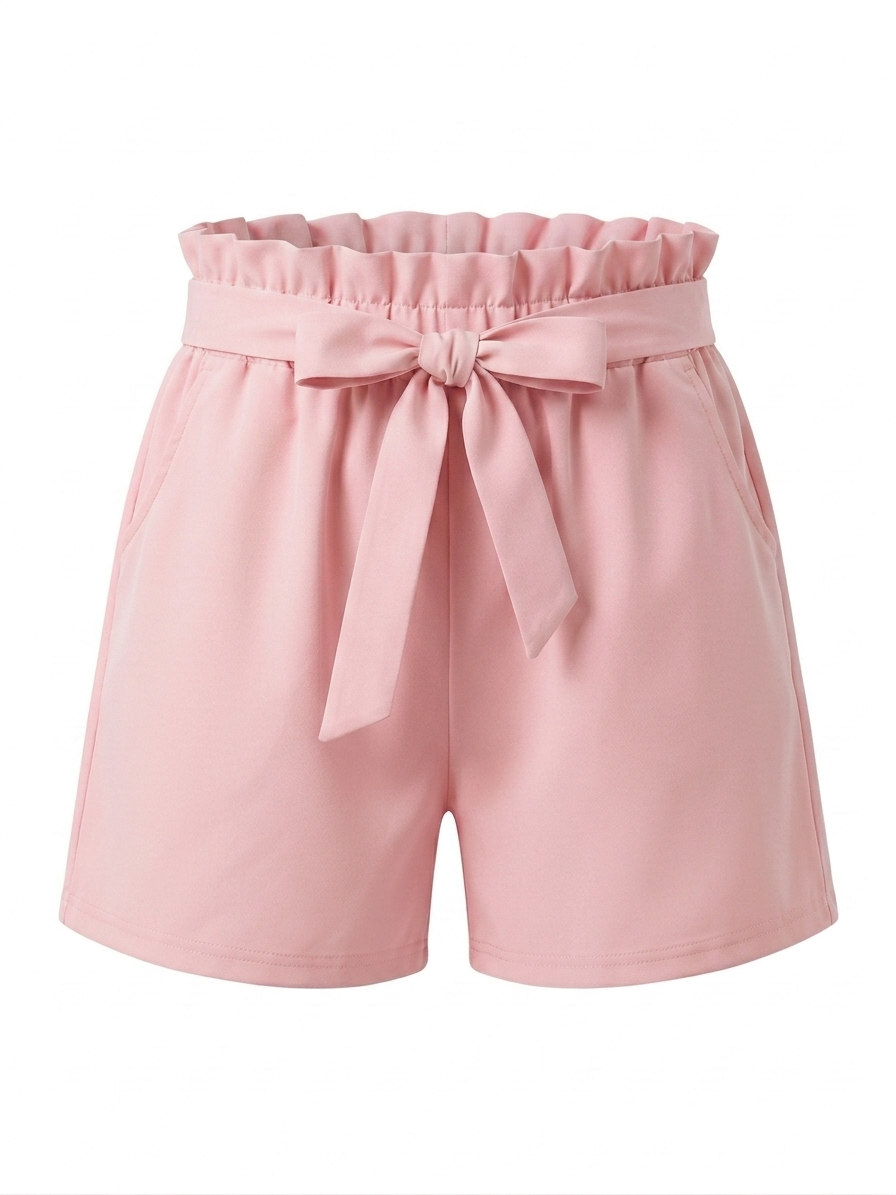 Shorts tinta unita con fiocco - ROSA