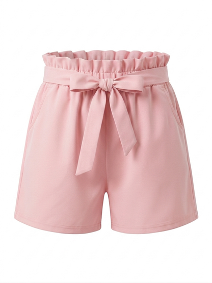 Shorts tinta unita con fiocco - ROSA