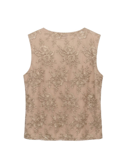 Top ricamato - BEIGE