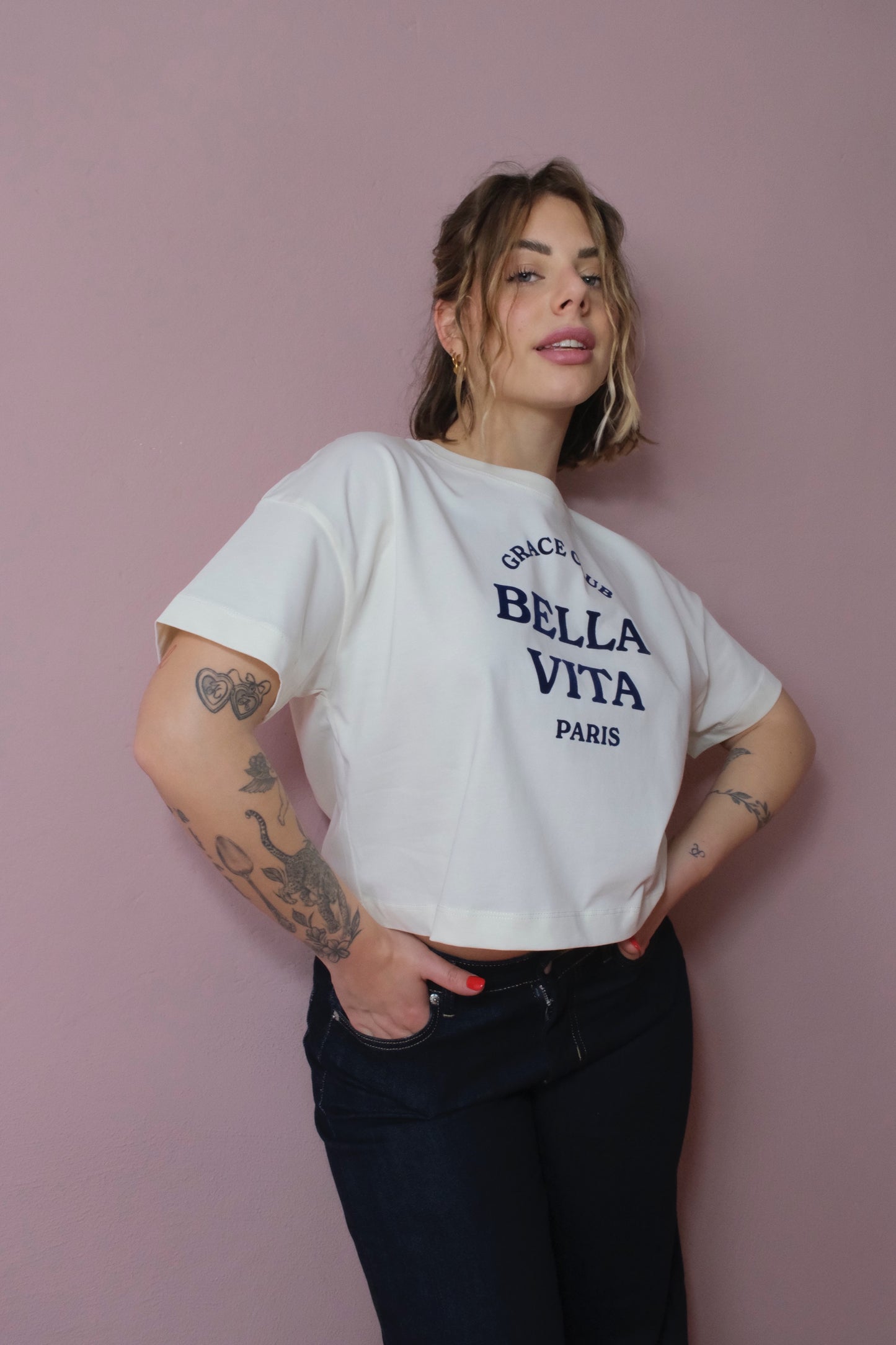 T-shirt stampa Bella Vita - ECRU