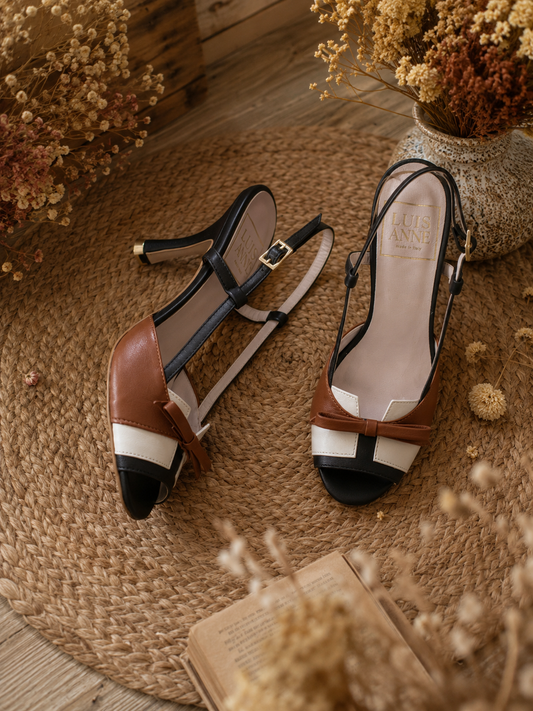 Sandalo modello chanel con fiocchetto - CUOIO