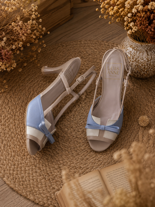 Sandalo modello chanel con fiocchetto - CIELO