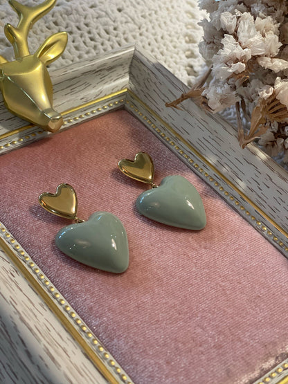 IK13 Double Heart Large Earrings - SAGE GREEN