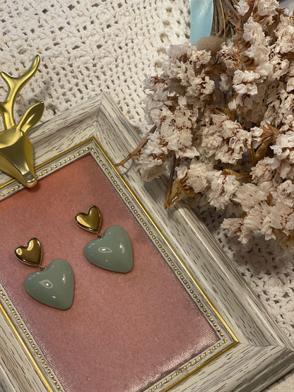 IK13 Double Heart Large Earrings - SAGE GREEN