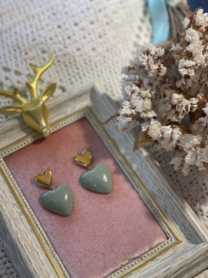 IK13 Double Heart Large Earrings - SAGE GREEN