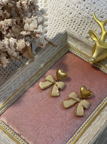 Orecchini IK24 Cuore e Fiocco - BEIGE