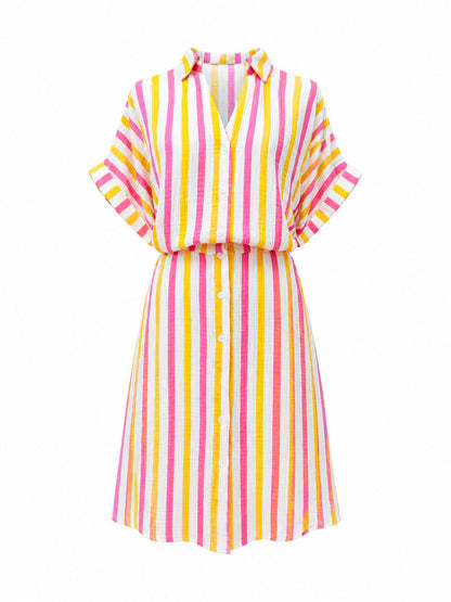 Abito fantasia righe - FUCSIA