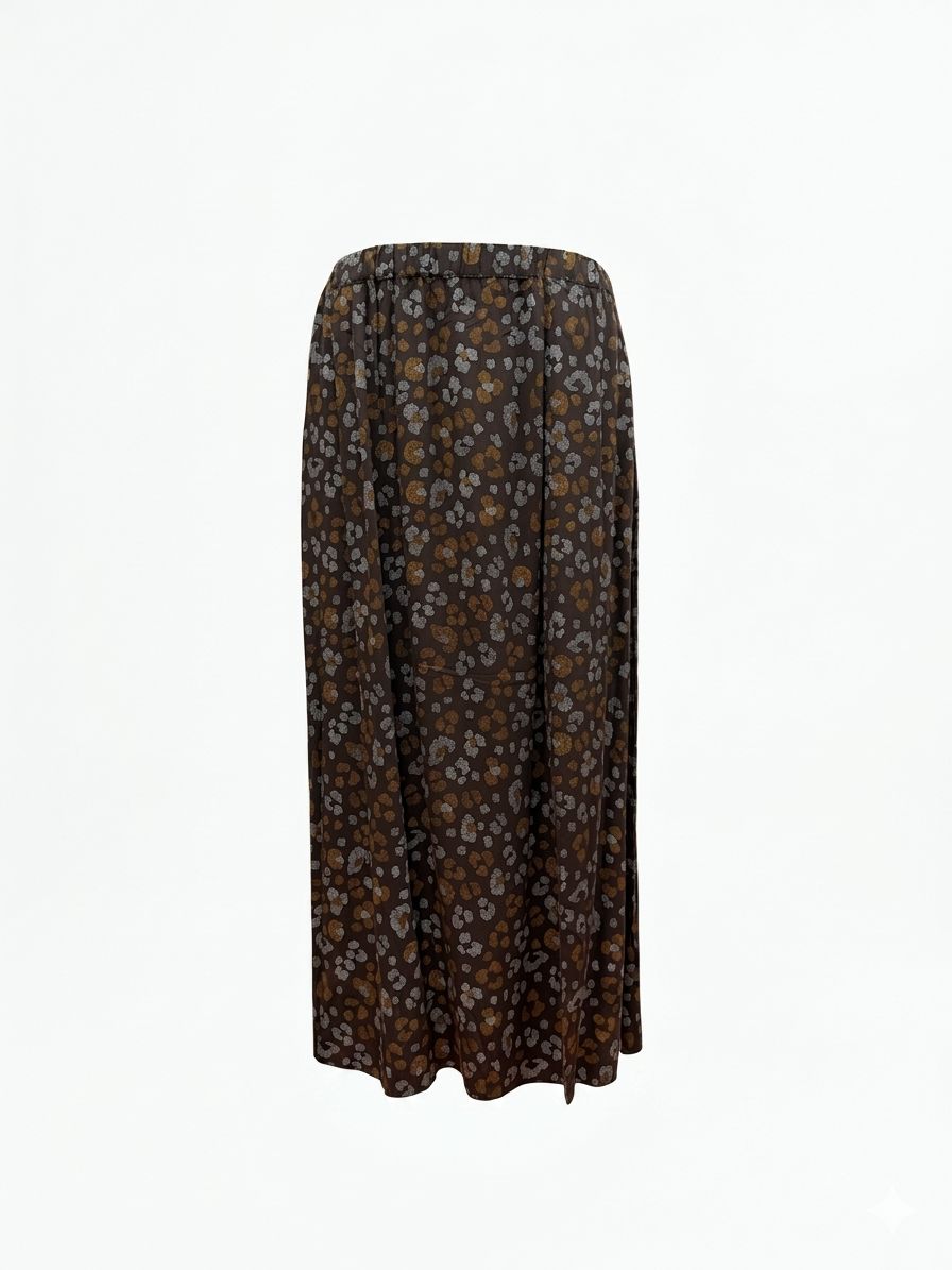 Gonna lunga fantasia fiori - MARRONE