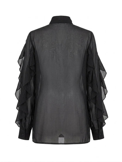 Camicia con voulant e fiocco - NERO