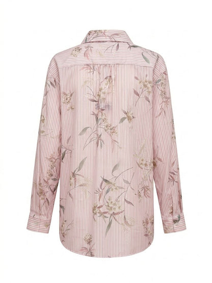 Camicia con righe e fiori - ROSA