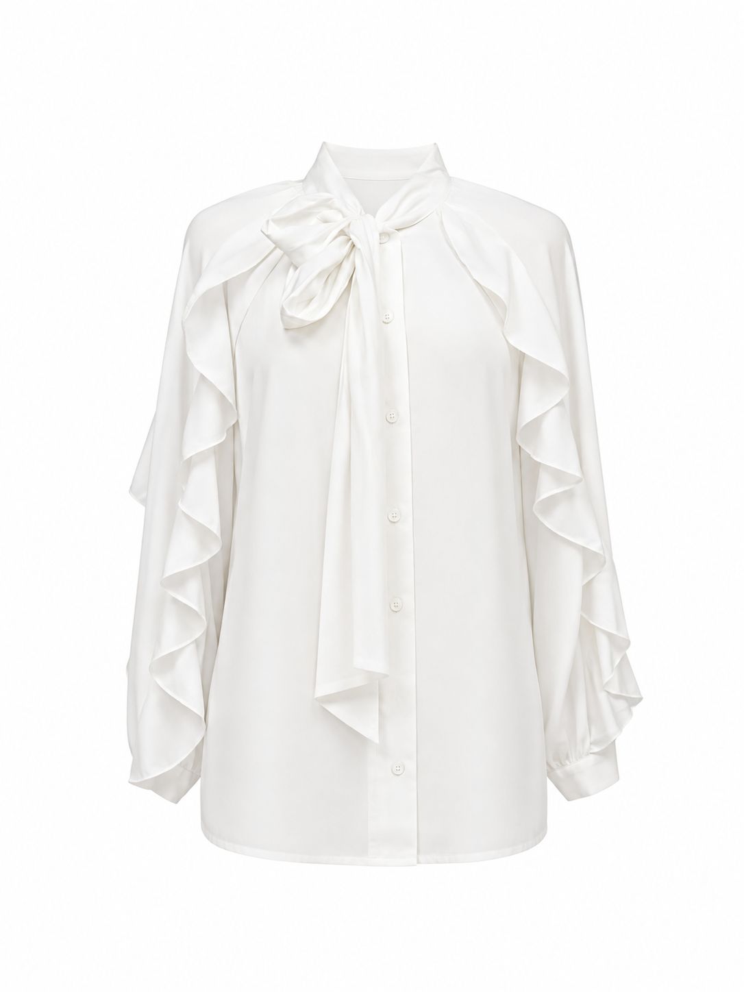 Camicia con voulant e fiocco - BIANCO