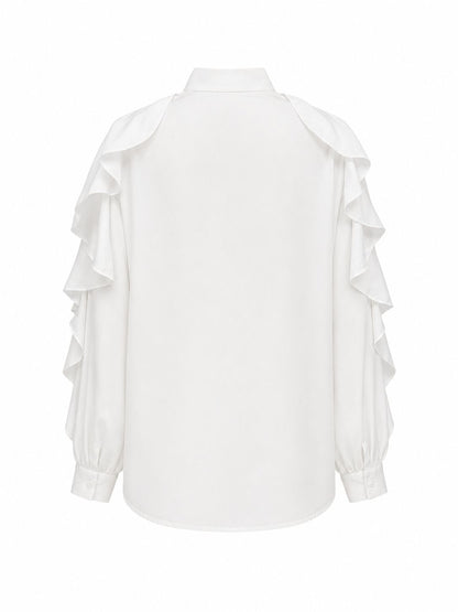 Camicia con voulant e fiocco - BIANCO