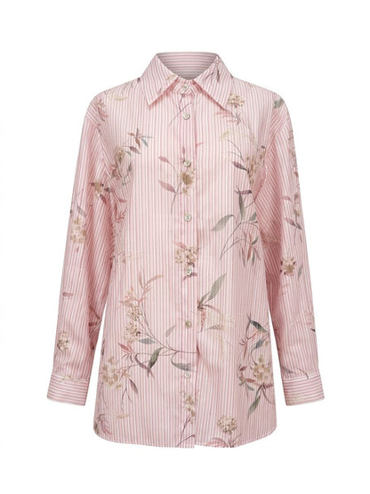 Camicia con righe e fiori - ROSA