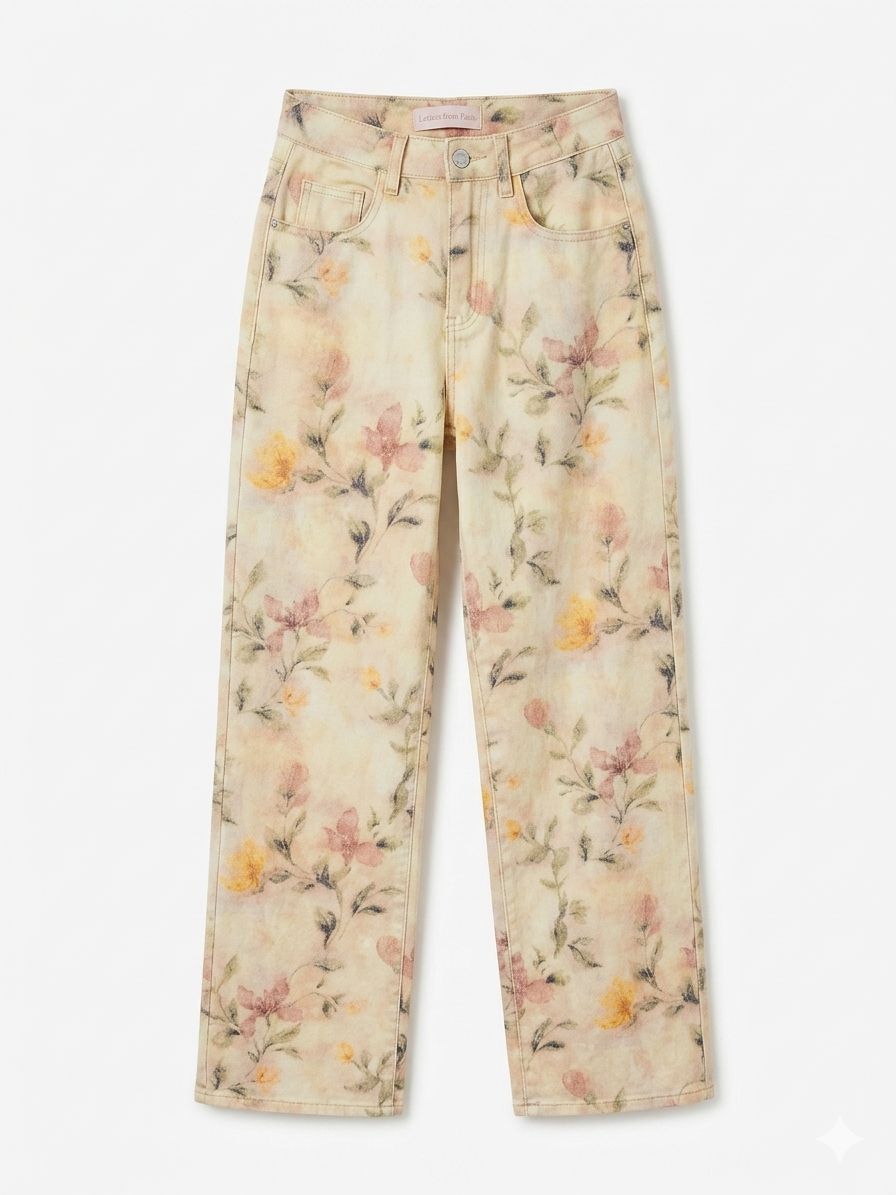 Jeans fantasia floreale - BEIGE