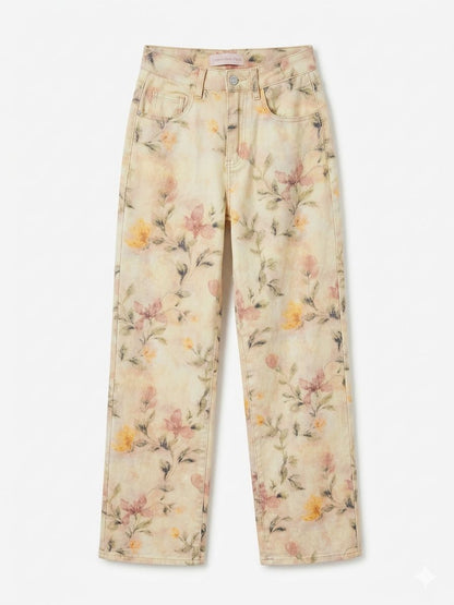 Jeans fantasia floreale - BEIGE