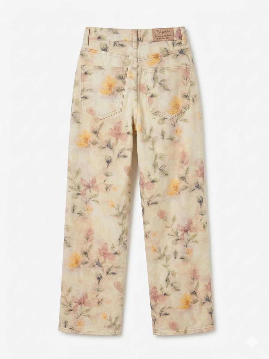 Jeans fantasia floreale - BEIGE