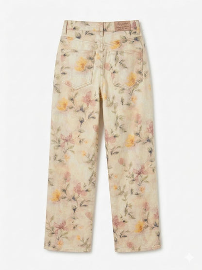 Jeans fantasia floreale - BEIGE