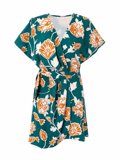 Abito fiori arancio - VERDE