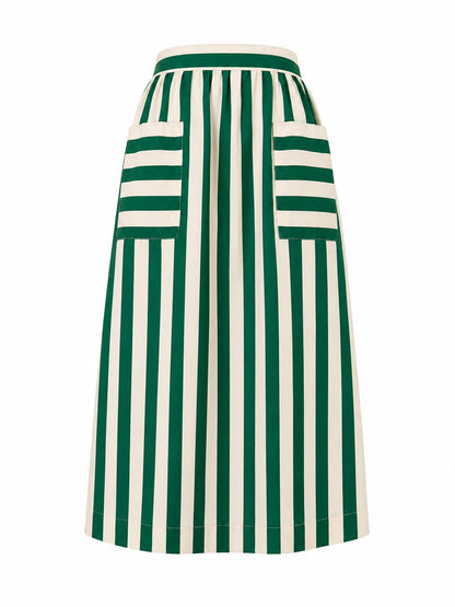 Gonna a righe con tasche - VERDE