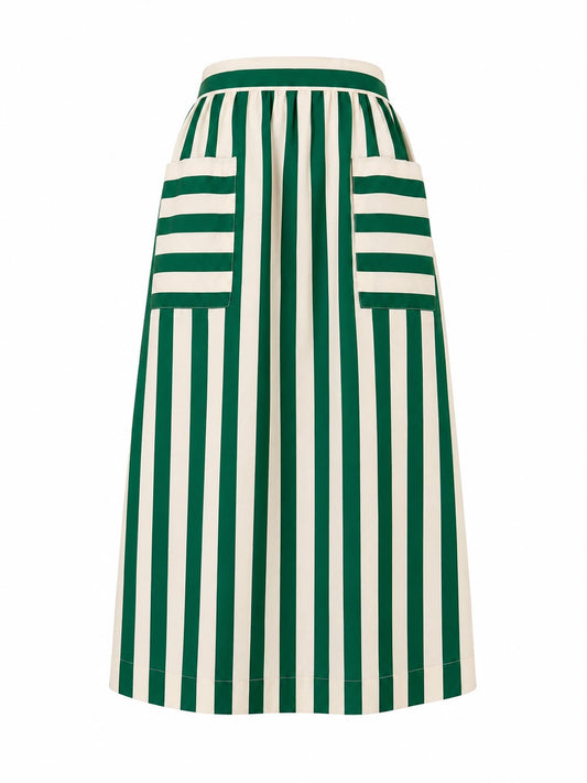 Gonna a righe con tasche - VERDE